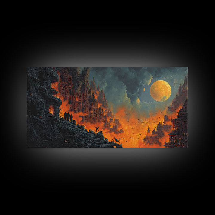 Halloween On Another Planet, Apocalyptic Romantic Art, Wide Panoramic Art, Gothic Horror Wall Art, Canvas Print, Halloween Wall Art