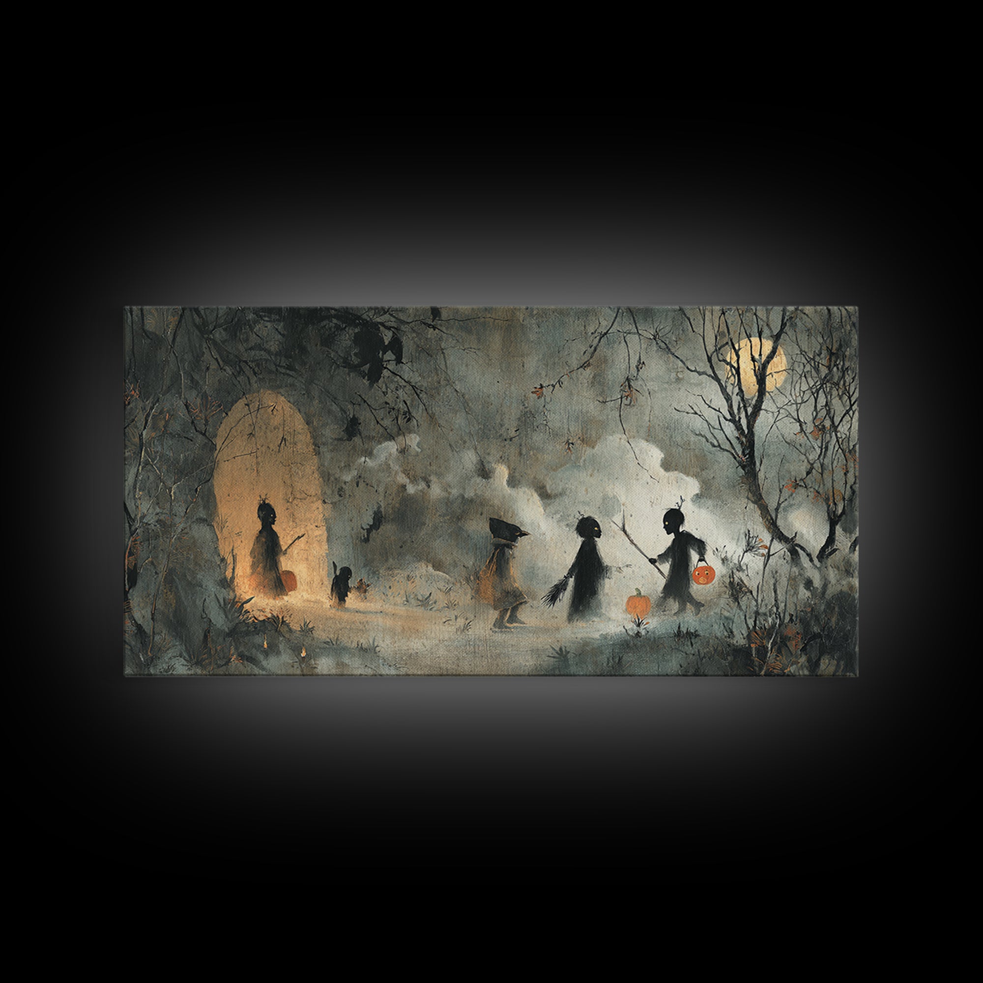 Halloween On Another Planet, Symbolist Dream Art, Wide Panoramic Art, Macabre Wall Art, Canvas Print, Halloween Wall Art