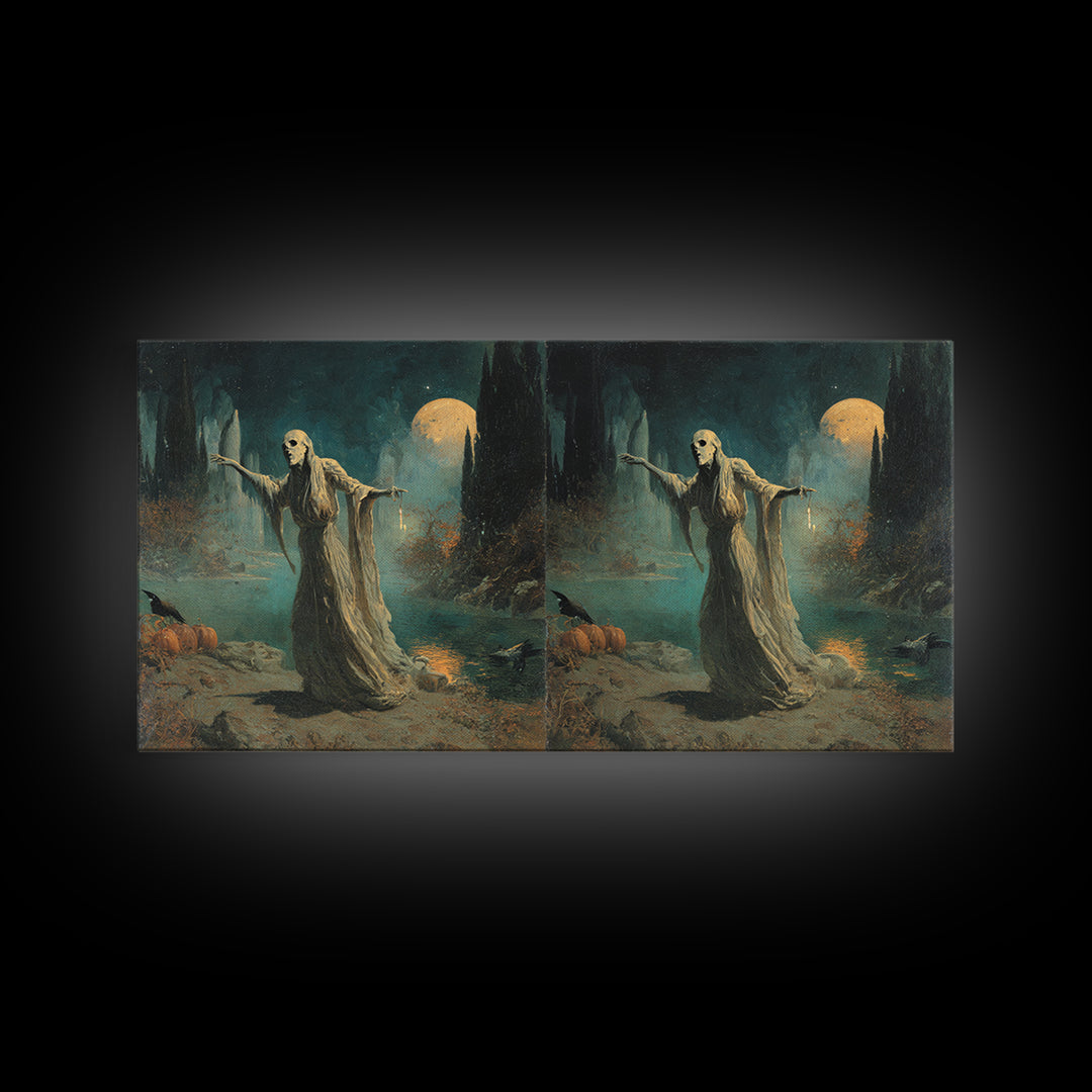 Halloween On Another Planet, Symbolist Gothic Landscape, Wide Panoramic Art, Dark Fantasy Wall Art, Canvas Print, Halloween Wall Art