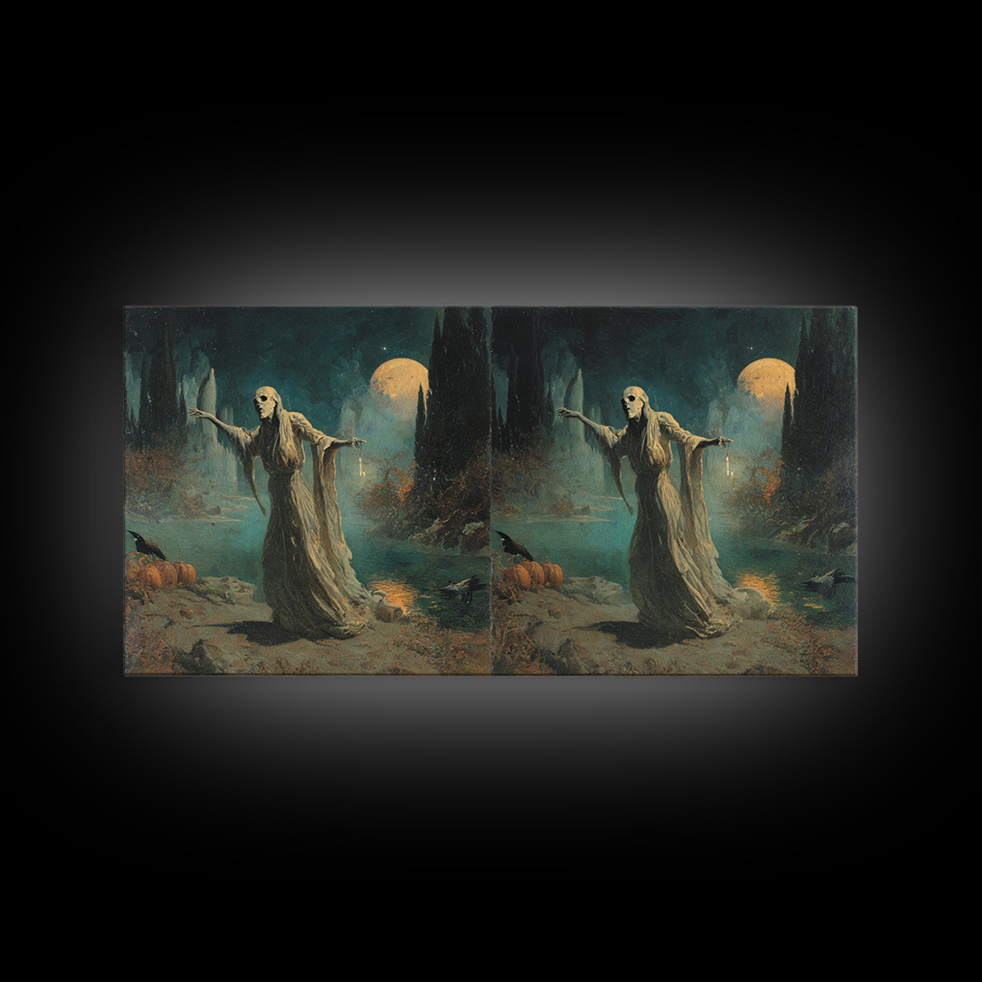 Halloween On Another Planet, Symbolist Gothic Landscape, Wide Panoramic Art, Dark Fantasy Wall Art, Canvas Print, Halloween Wall Art