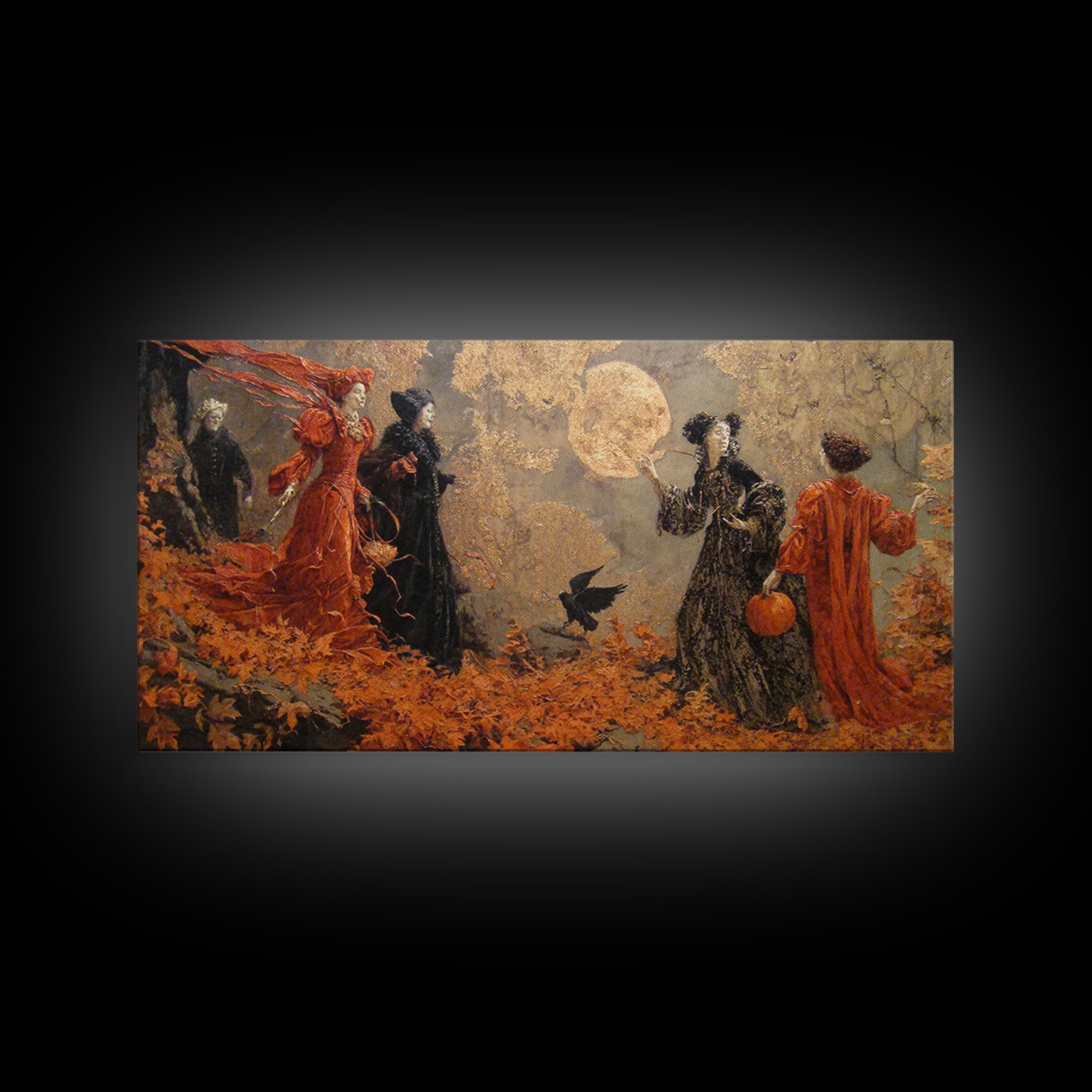 Halloween On Another Planet, Ornate Symbolist Art, Wide Panoramic Art, Macabre Wall Art, Framed Canvas Print, Halloween Wall Art