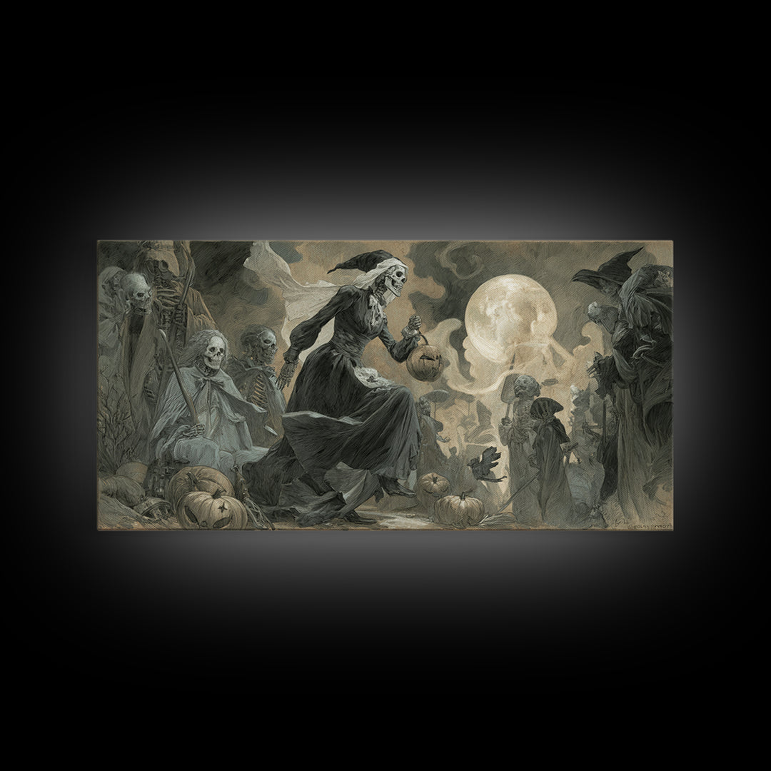 Halloween On Another Planet, Decadent Gothic Art, Wide Panoramic Art, Macabre Wall Art, Framed Canvas Print, Halloween Wall Art