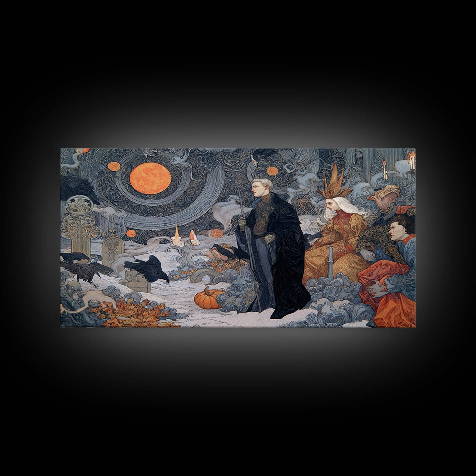 Halloween On Another Planet, Symbolist Death Art, Landscape Wall Art, Dark Fantasy Wall Art, Framed Canvas Print, Halloween Wall Art