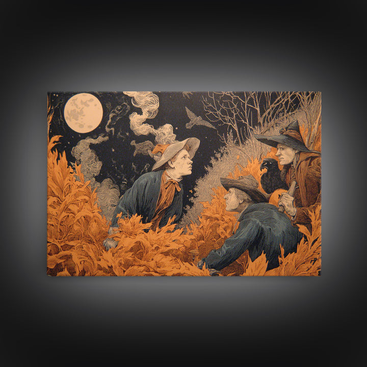 Halloween On Another Planet, Symbolist Etching Art, Landscape Wall Art, Dark Halloween Decor, Canvas Print, Halloween Wall Art