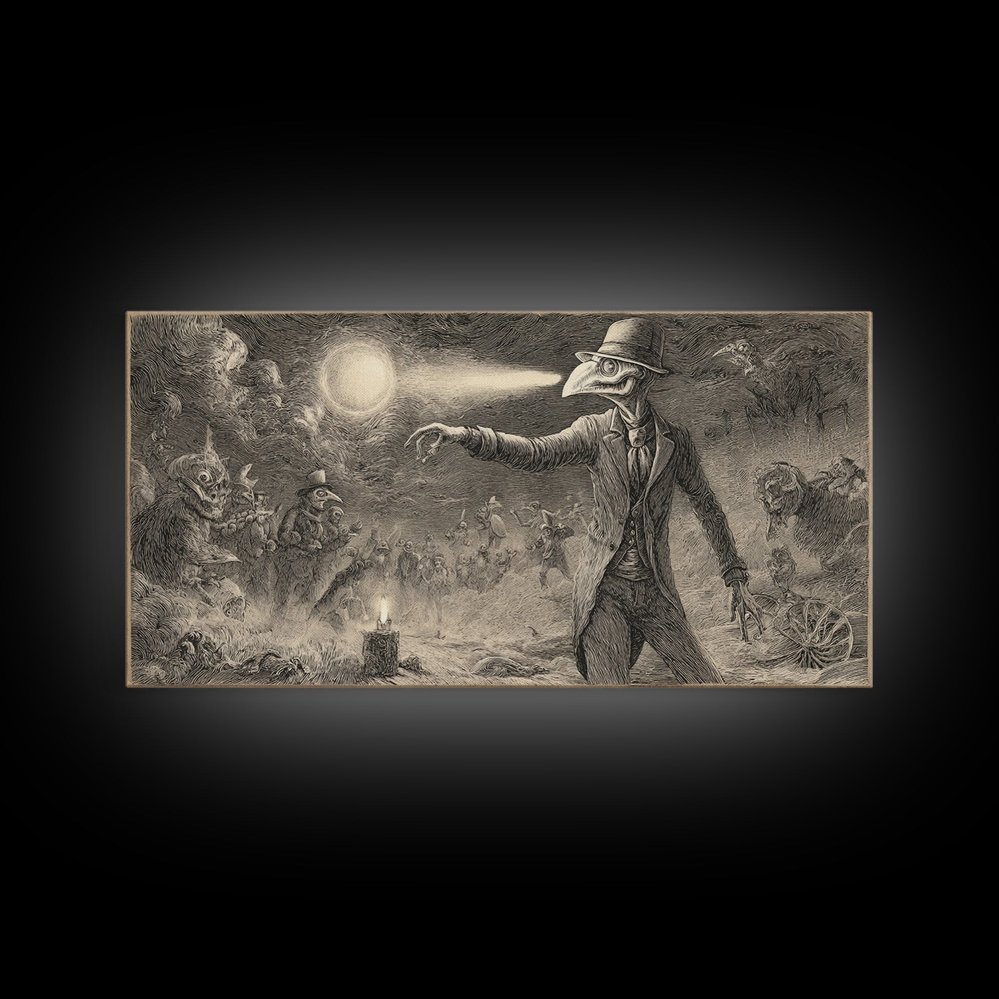 Halloween On Another Planet, Expressionist Nightmare Art, Wide Panoramic Art, Gothic Horror Wall Art, Canvas Print, Halloween Wall Art