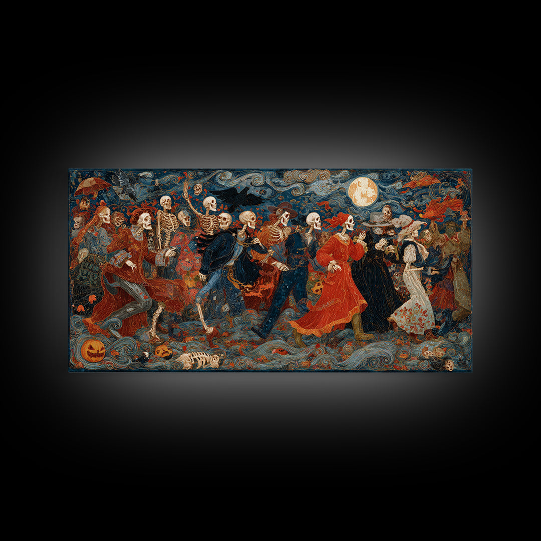 Halloween On Another Planet, Grotesque Carnival Art, Wide Panoramic Art, Dark Halloween Decor, Framed Canvas Print, Halloween Wall Art