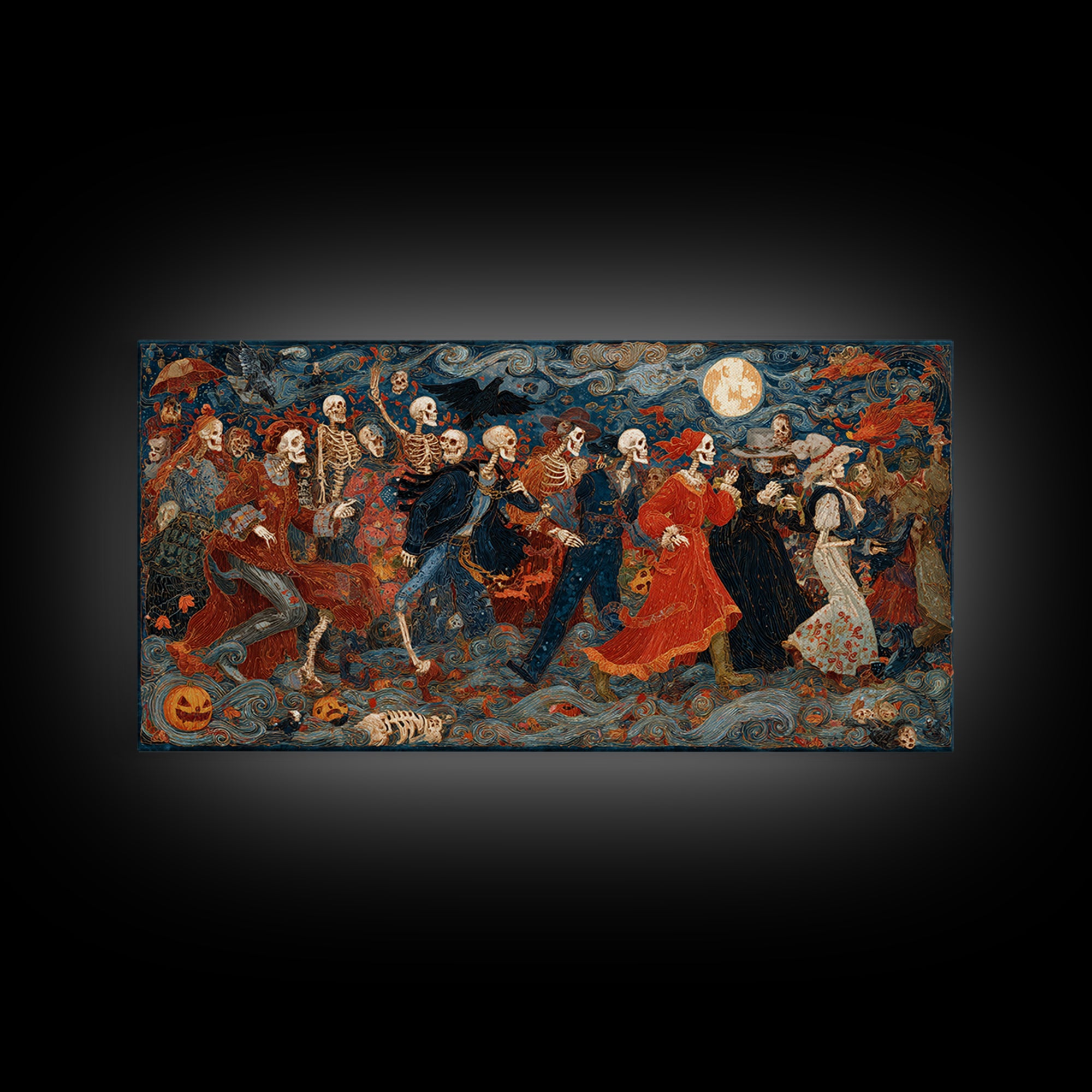Halloween On Another Planet, Grotesque Carnival Art, Wide Panoramic Art, Dark Halloween Decor, Framed Canvas Print, Halloween Wall Art