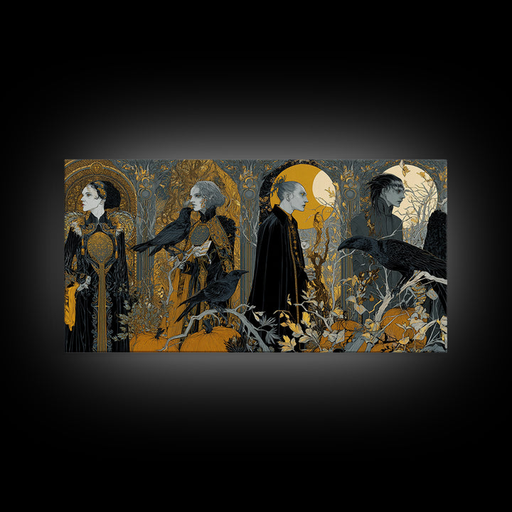 Halloween On Another Planet, Stained Glass Gothic Art, Wide Panoramic Art, Dark Fantasy Wall Art, Canvas Print, Halloween Wall Art