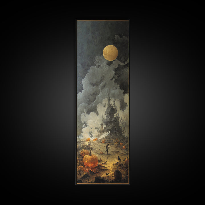 Halloween On Another Planet, Surreal Apocalyptic Art, Tall Narrow Wall Art, Dark Halloween Decor, Framed Canvas Print