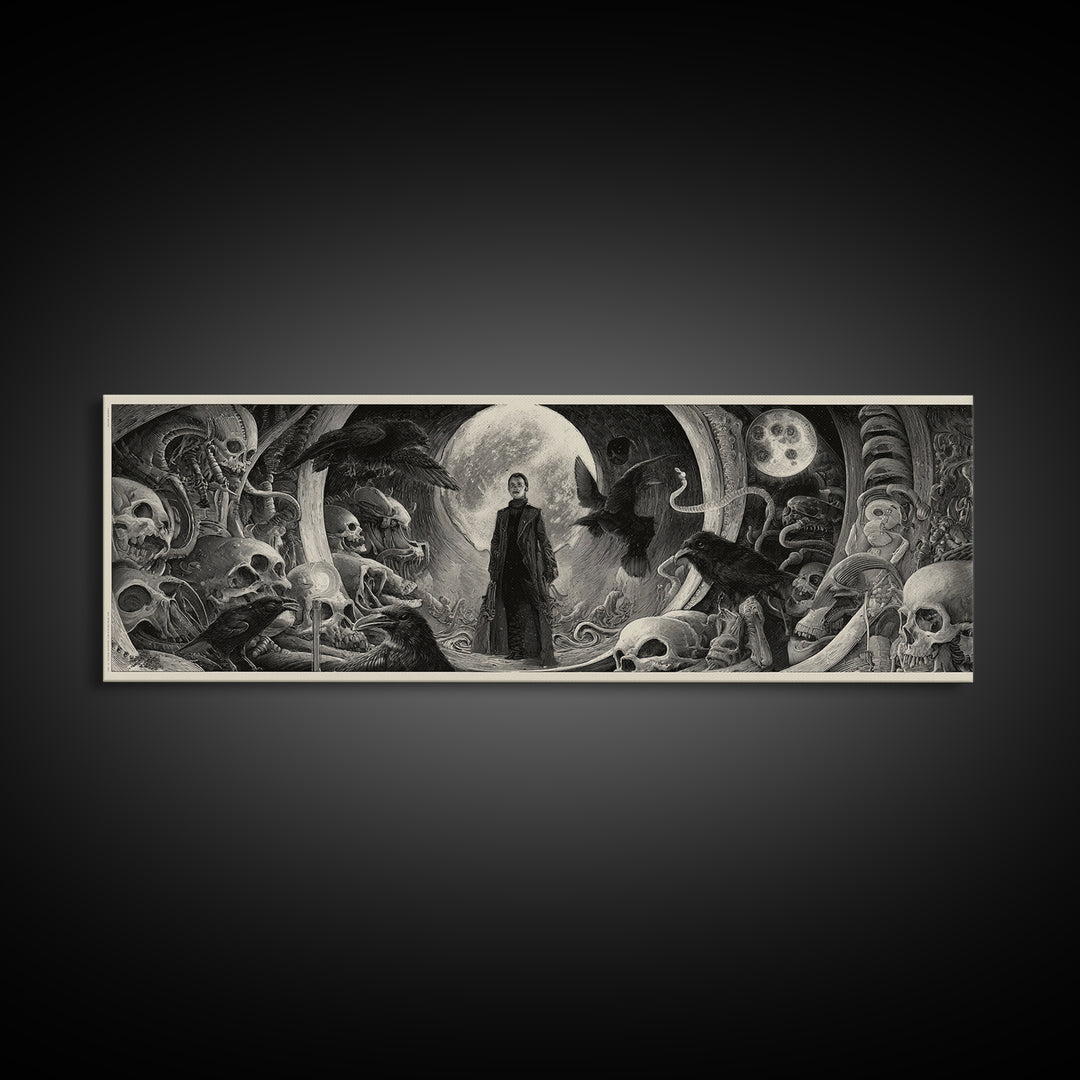 Halloween On Another Planet, Biomechanical Horror Art, Extra Wide Wall Art, Gothic Horror Wall Art, Canvas Print, Halloween Wall Art