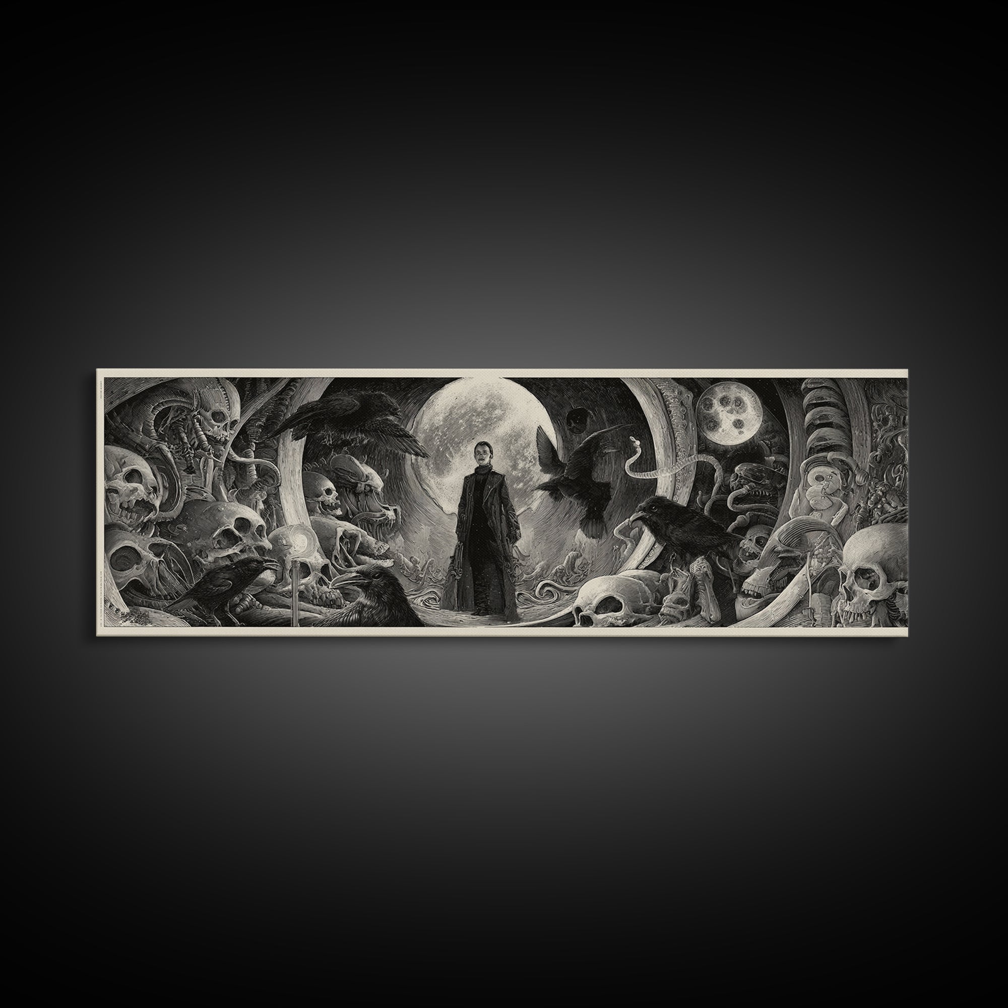 Halloween On Another Planet, Biomechanical Horror Art, Extra Wide Wall Art, Gothic Horror Wall Art, Canvas Print, Halloween Wall Art