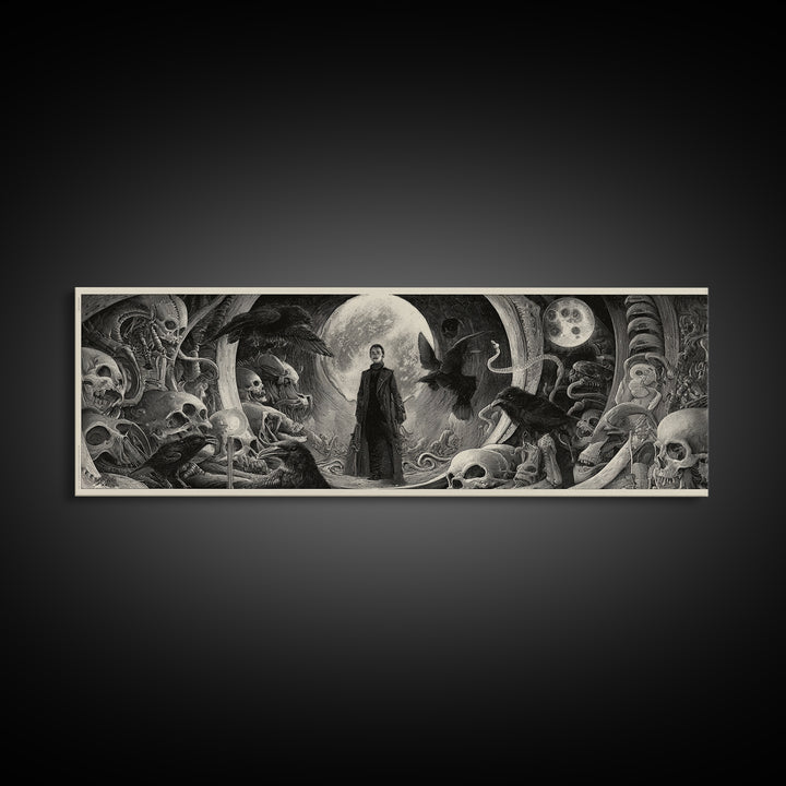 Halloween On Another Planet, Biomechanical Horror Art, Extra Wide Wall Art, Gothic Horror Wall Art, Canvas Print, Halloween Wall Art