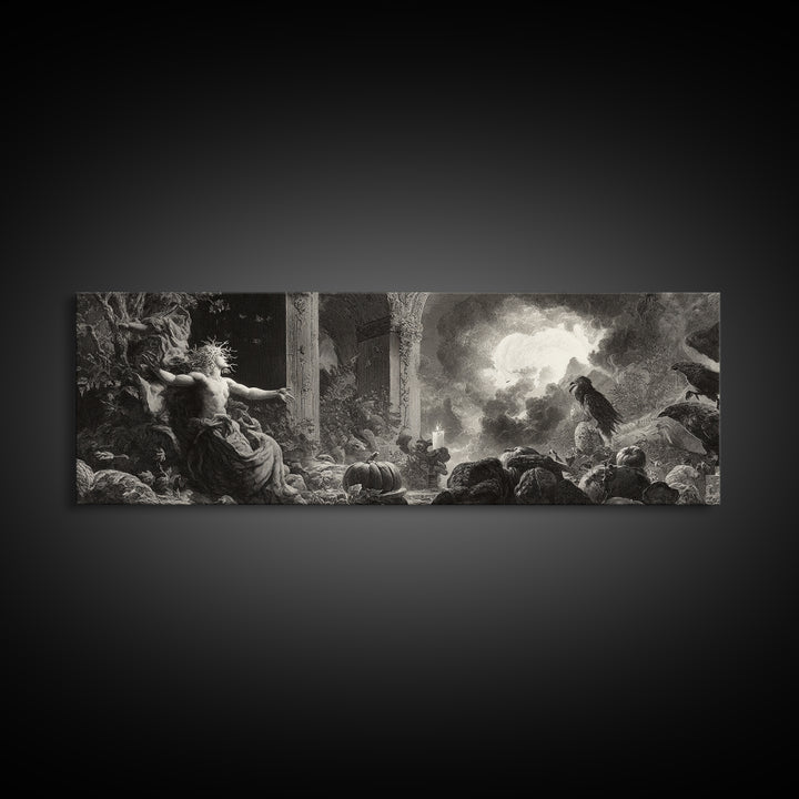 The Personification Of October, Gothic Engraving Art, Extra Wide Wall Art, Dark Halloween Decor, Canvas Print, Halloween Wall Art