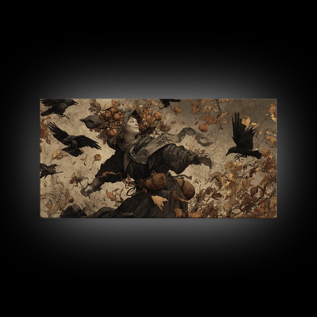 The Personification Of October, Northern Renaissance Horror, Wide Panoramic Art, Macabre Wall Art, Framed Canvas Print