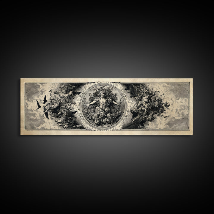 The Personification Of October, Renaissance Engraving Art, Extra Wide Wall Art, Macabre Wall Art, Canvas Print, Halloween Wall Art