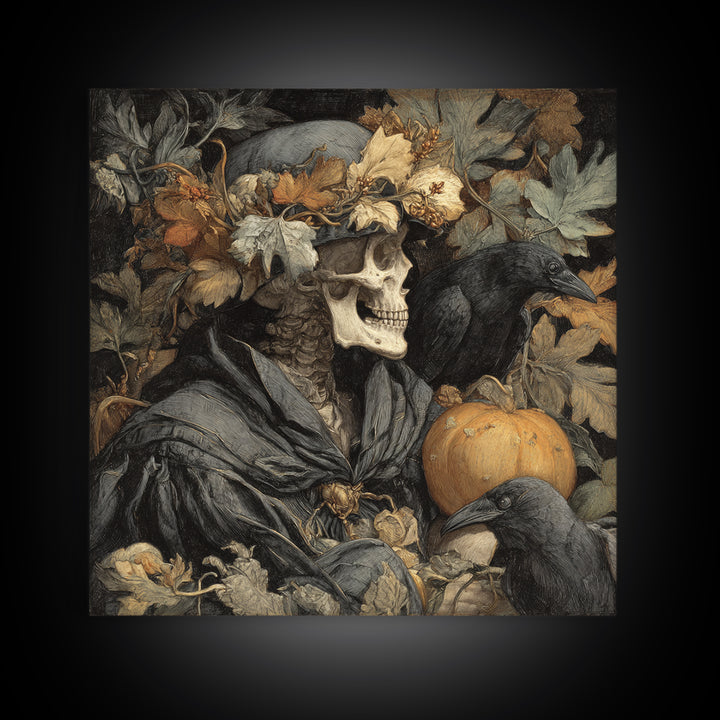 The Personification Of October, Danse Macabre Art, Square Wall Art, Dark Halloween Decor, Framed Canvas Print