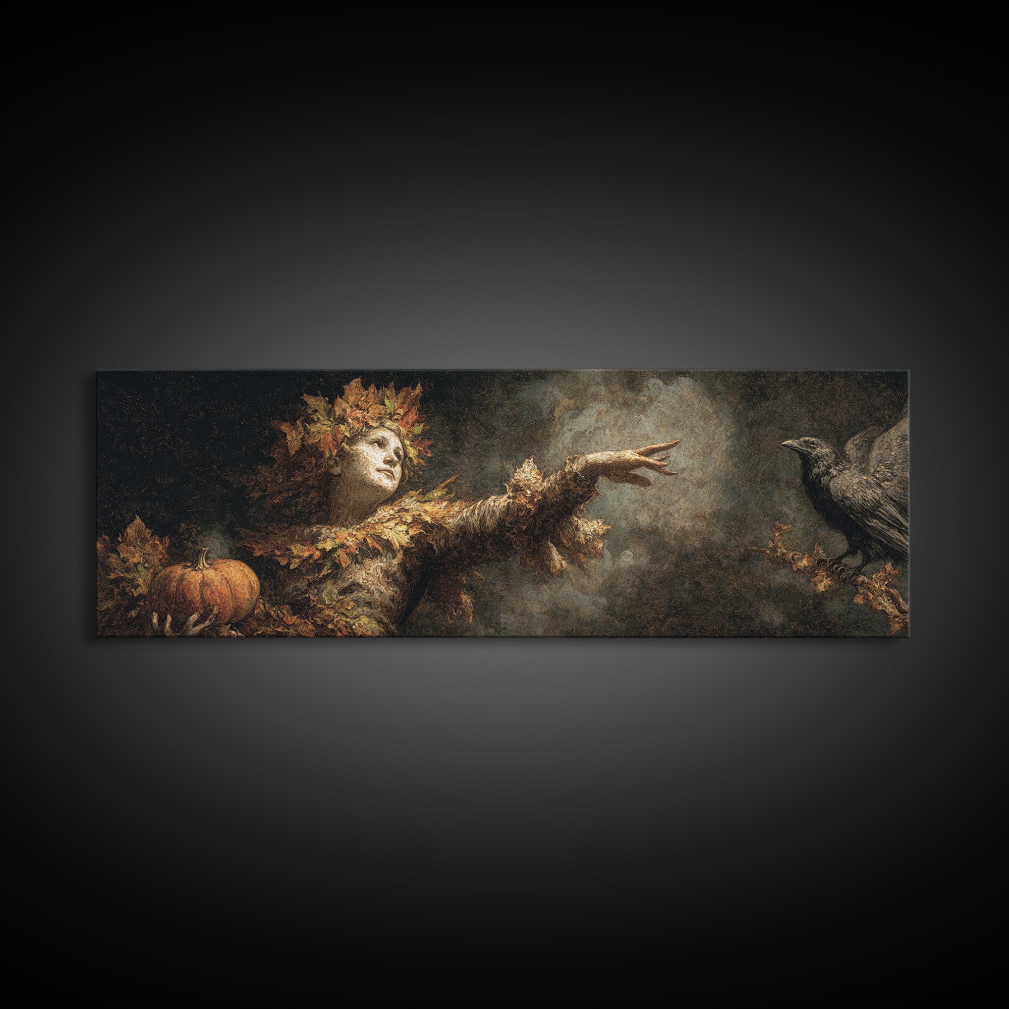 The Personification Of October, Dark Romantic Horror Art, Extra Wide Wall Art, Gothic Horror Wall Art, Canvas Print, Halloween Wall Art
