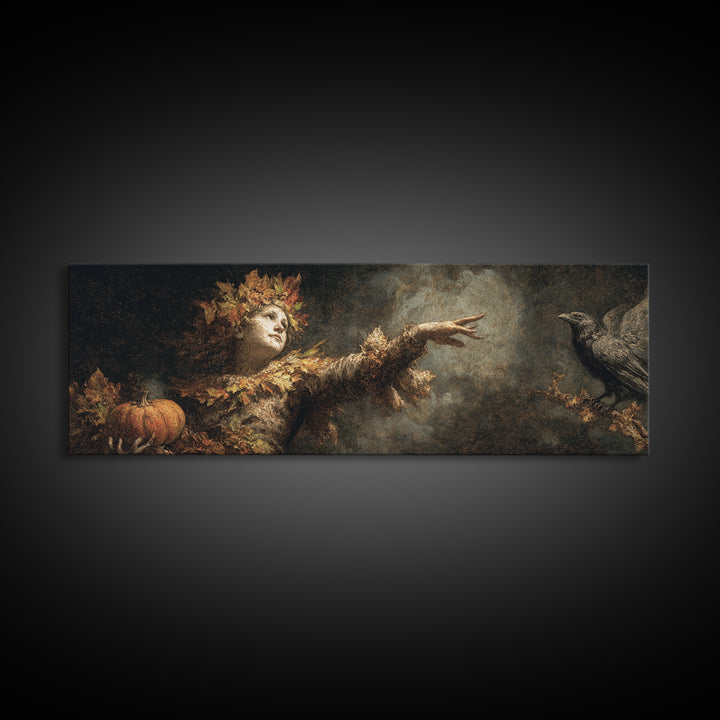 The Personification Of October, Dark Romantic Horror Art, Extra Wide Wall Art, Gothic Horror Wall Art, Canvas Print, Halloween Wall Art