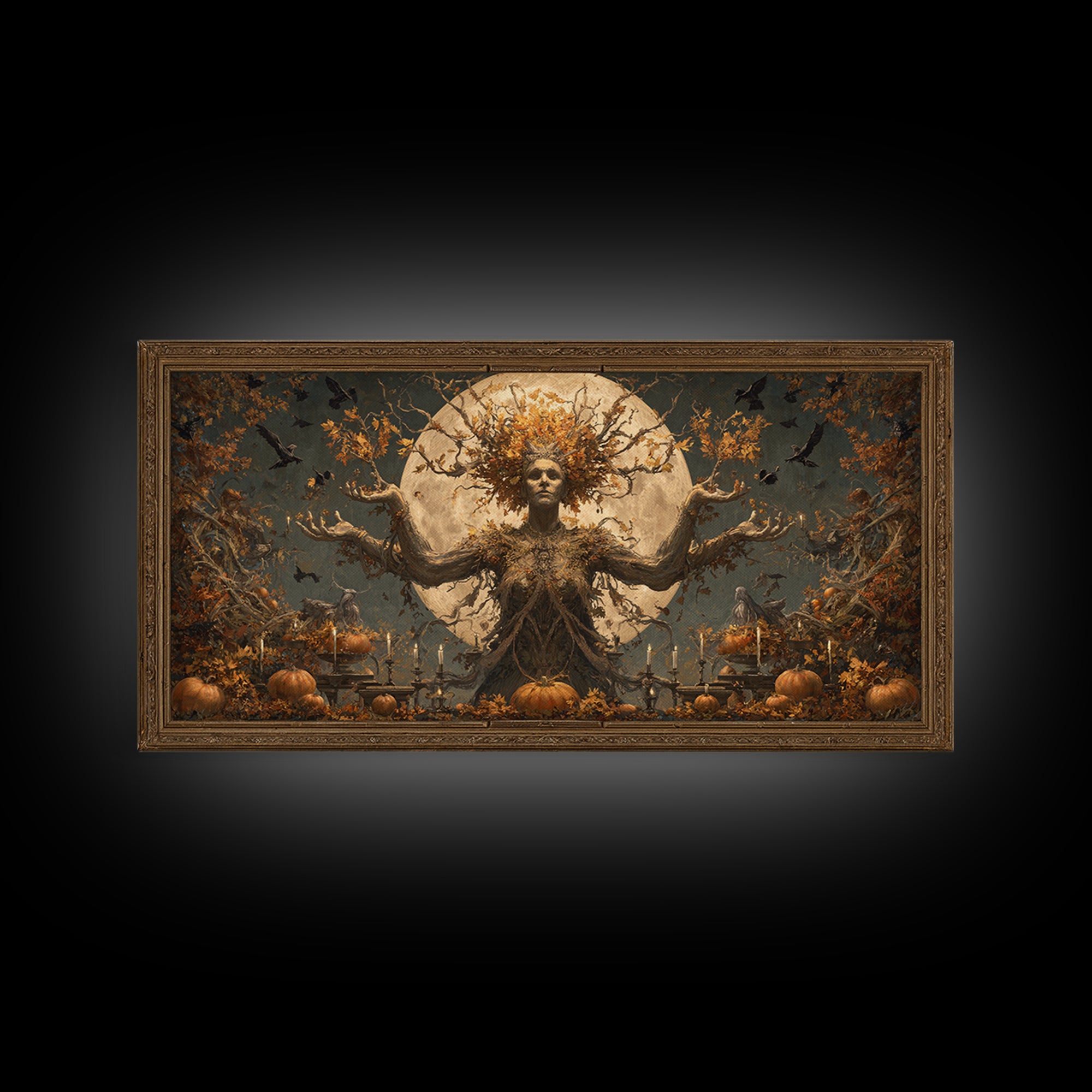 The Personification Of October, Apocalyptic Romantic Art, Wide Panoramic Art, Gothic Horror Wall Art, Canvas Print, Halloween Wall Art