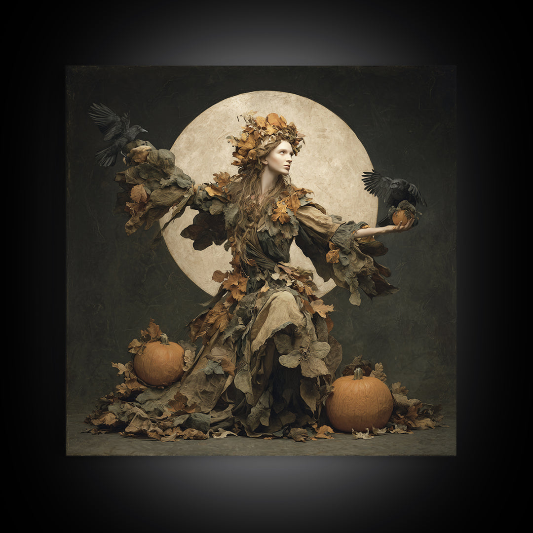 The Personification Of October, Symbolist Dream Art, Square Wall Art, Macabre Wall Art, Framed Canvas Print, Halloween Wall Art