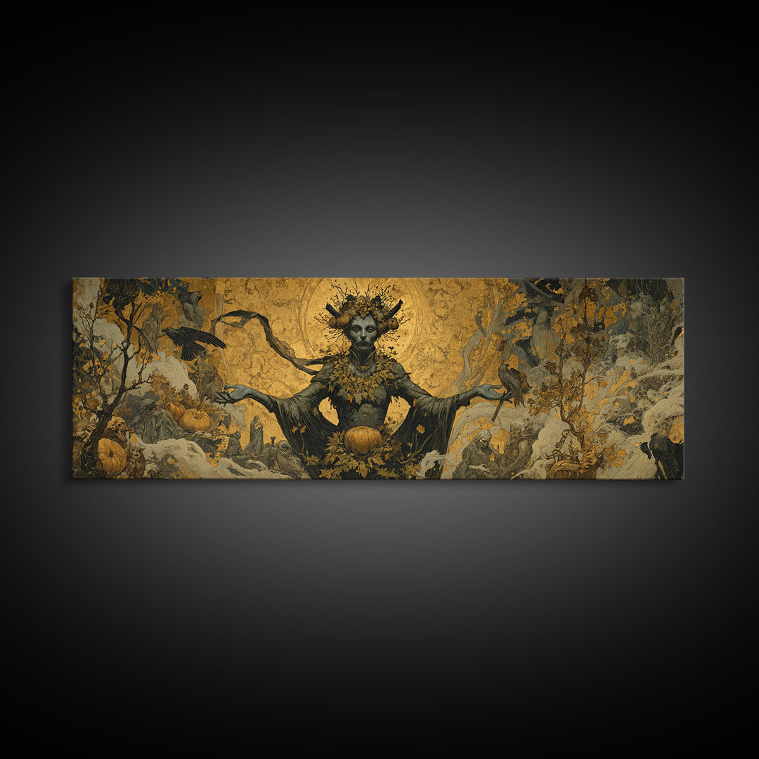 The Personification Of October, Ornate Symbolist Art, Extra Wide Wall Art, Dark Halloween Decor, Canvas Print, Halloween Wall Art