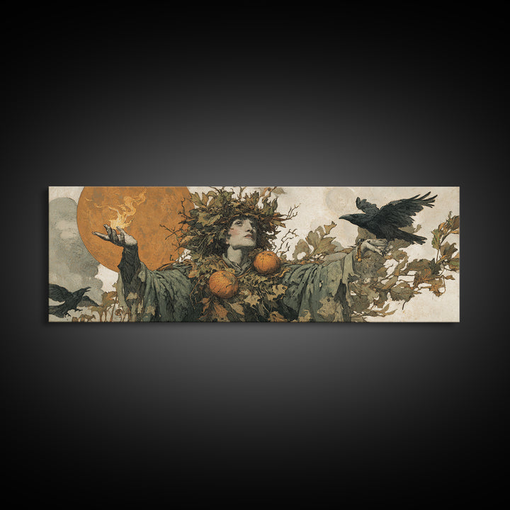 The Personification Of October, Symbolist Etching Art, Extra Wide Wall Art, Dark Fantasy Wall Art, Framed Canvas Print, Macabre Wall Art