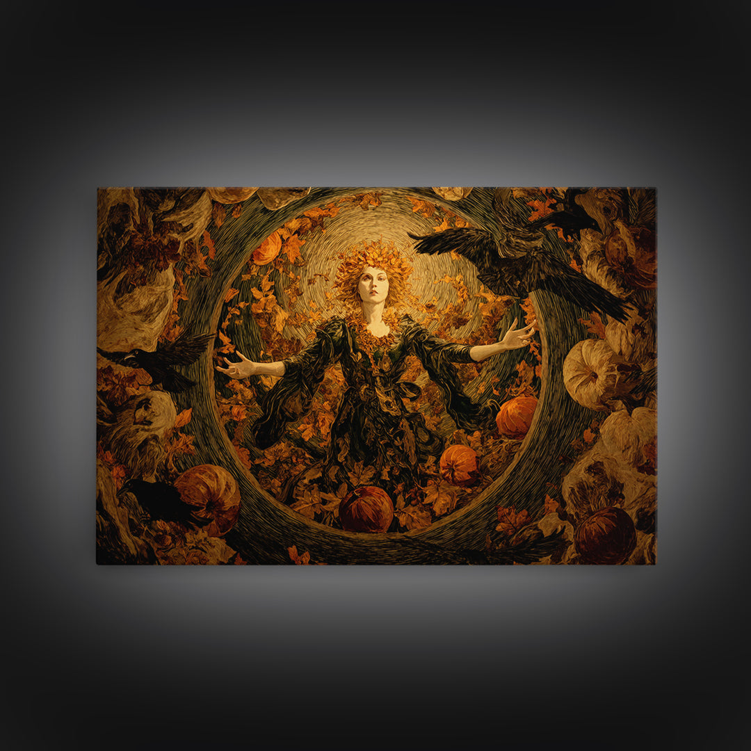The Personification Of October, Expressionist Gothic Art, Landscape Wall Art, Dark Halloween Decor, Framed Canvas Print, Halloween Wall Art
