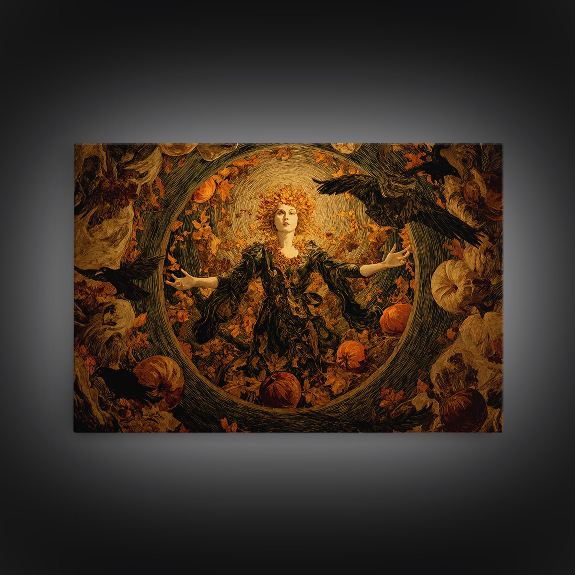 The Personification Of October, Expressionist Gothic Art, Landscape Wall Art, Dark Halloween Decor, Framed Canvas Print, Halloween Wall Art