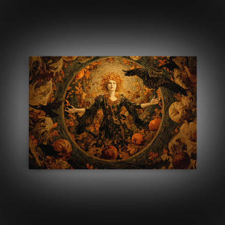 The Personification Of October, Expressionist Gothic Art, Landscape Wall Art, Dark Halloween Decor, Framed Canvas Print, Halloween Wall Art