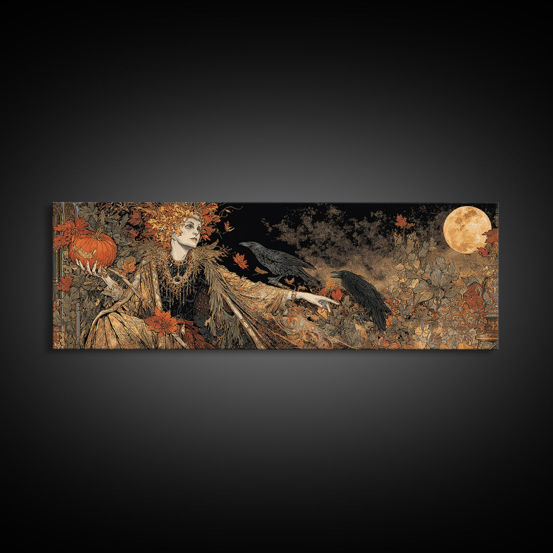 The Personification Of October, Stained Glass Gothic Art, Extra Wide Wall Art, Dark Fantasy Wall Art, Framed Canvas Print