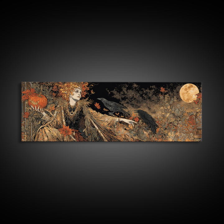 The Personification Of October, Stained Glass Gothic Art, Extra Wide Wall Art, Dark Fantasy Wall Art, Framed Canvas Print
