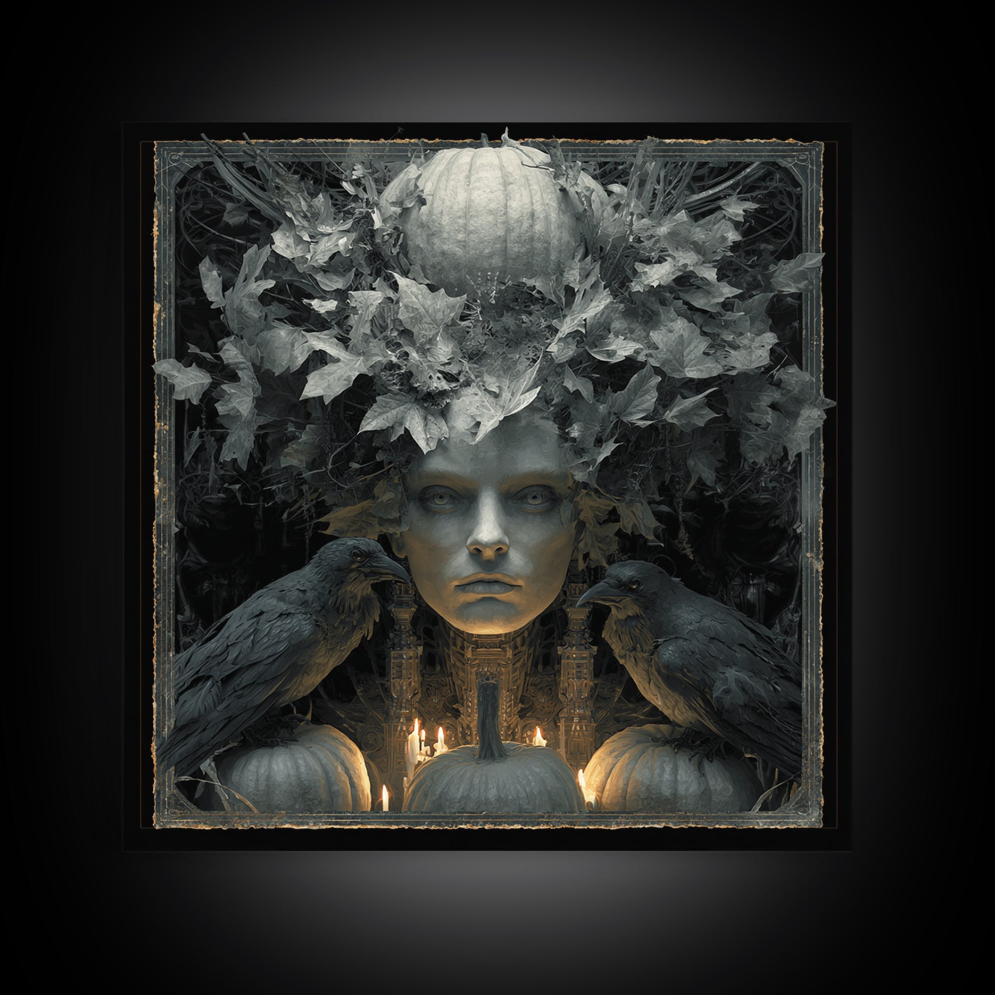 The Personification Of October, Biomechanical Horror Art, Square Wall Art, Dark Halloween Decor, Canvas Print, Halloween Wall Art