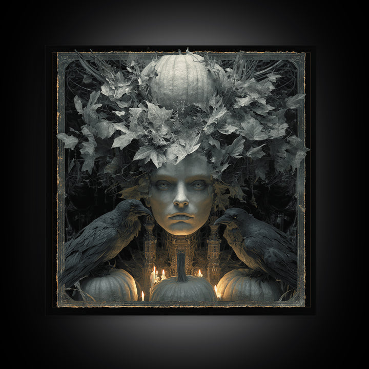 The Personification Of October, Biomechanical Horror Art, Square Wall Art, Dark Halloween Decor, Canvas Print, Halloween Wall Art