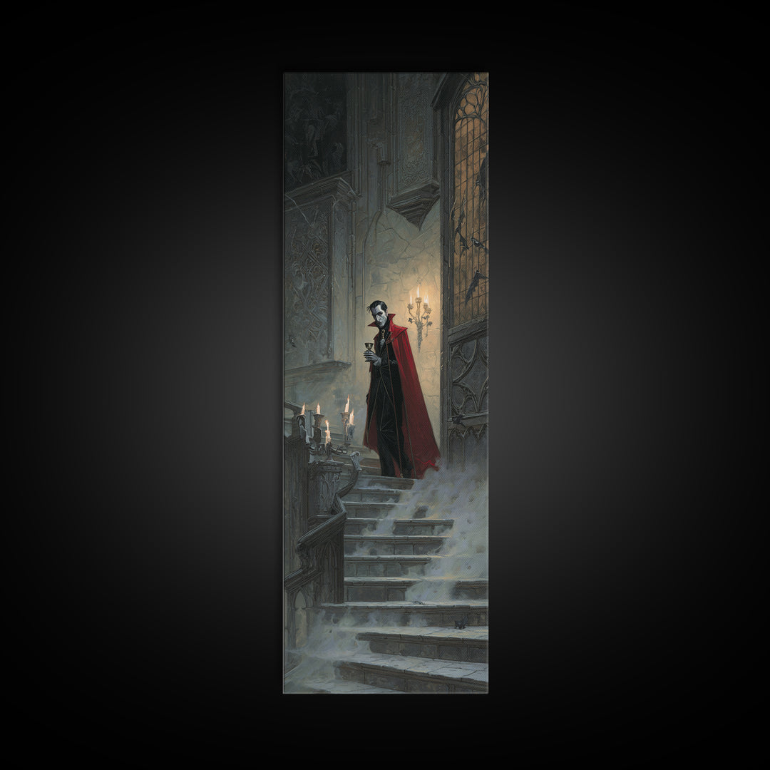 The Crimson Count Of Hollow Keep, Gothic Engraving Art, Tall Narrow Wall Art, Gothic Horror Wall Art, Framed Canvas Print