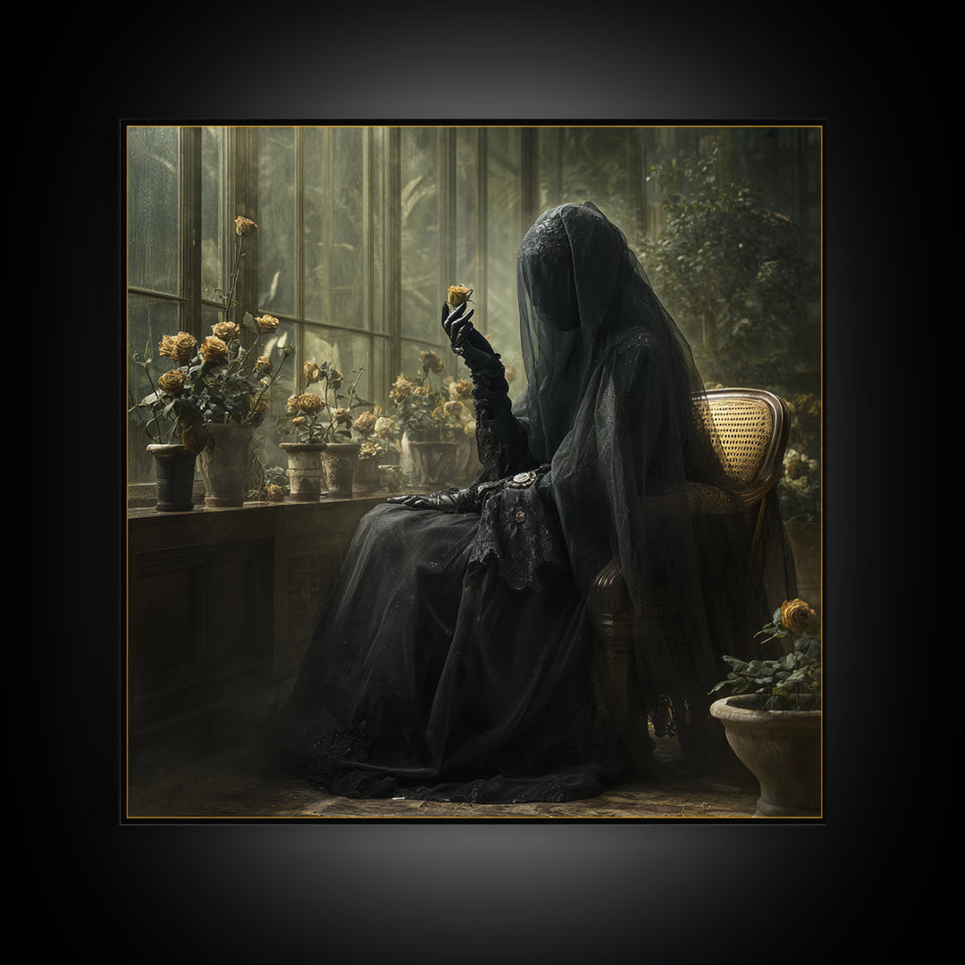 The Invisible Mourner Of Glass House, Gothic Engraving Art, Square Wall Art, Macabre Wall Art, Canvas Print, Halloween Wall Art