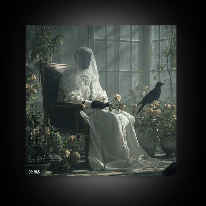 The Invisible Mourner Of Glass House, Victorian Macabre Art, Square Wall Art, Gothic Horror Wall Art, Framed Canvas Print