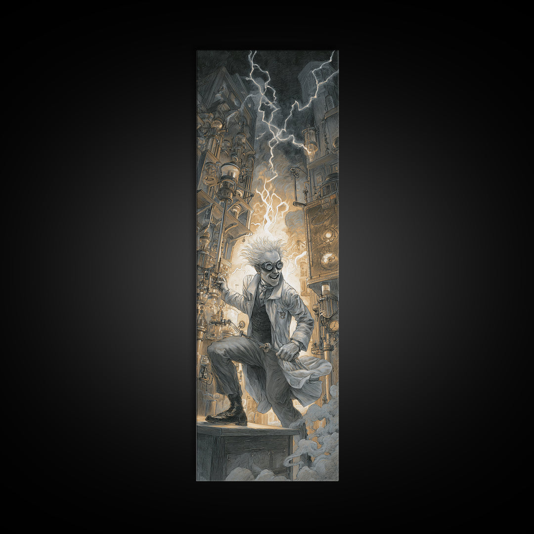 Doctor Vesper'S Resurrection Engine, Gothic Engraving Art, Tall Narrow Wall Art, Dark Fantasy Wall Art, Framed Canvas Print