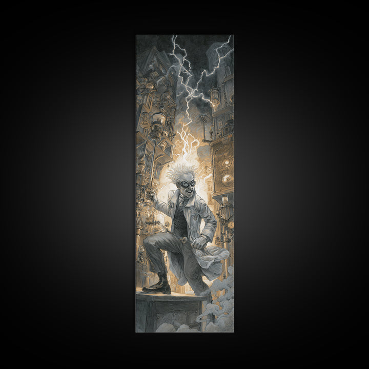 Doctor Vesper'S Resurrection Engine, Gothic Engraving Art, Tall Narrow Wall Art, Dark Fantasy Wall Art, Framed Canvas Print