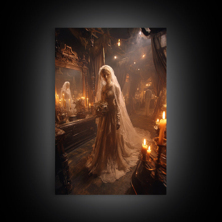 The Wax Bride Of Mourning Hall, Gothic Engraving Art, Vertical Wall Art, Dark Halloween Decor, Canvas Print, Halloween Wall Art