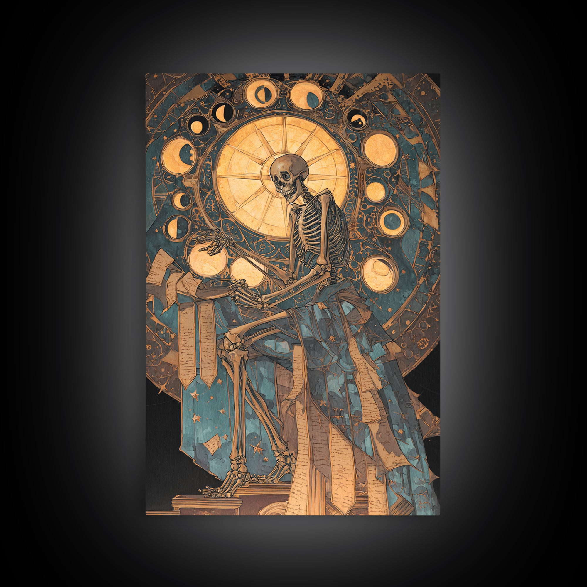 The Astronomer Of The Hollow Sky, Stained Glass Gothic Art, Vertical Wall Art, Dark Halloween Decor, Framed Canvas Print