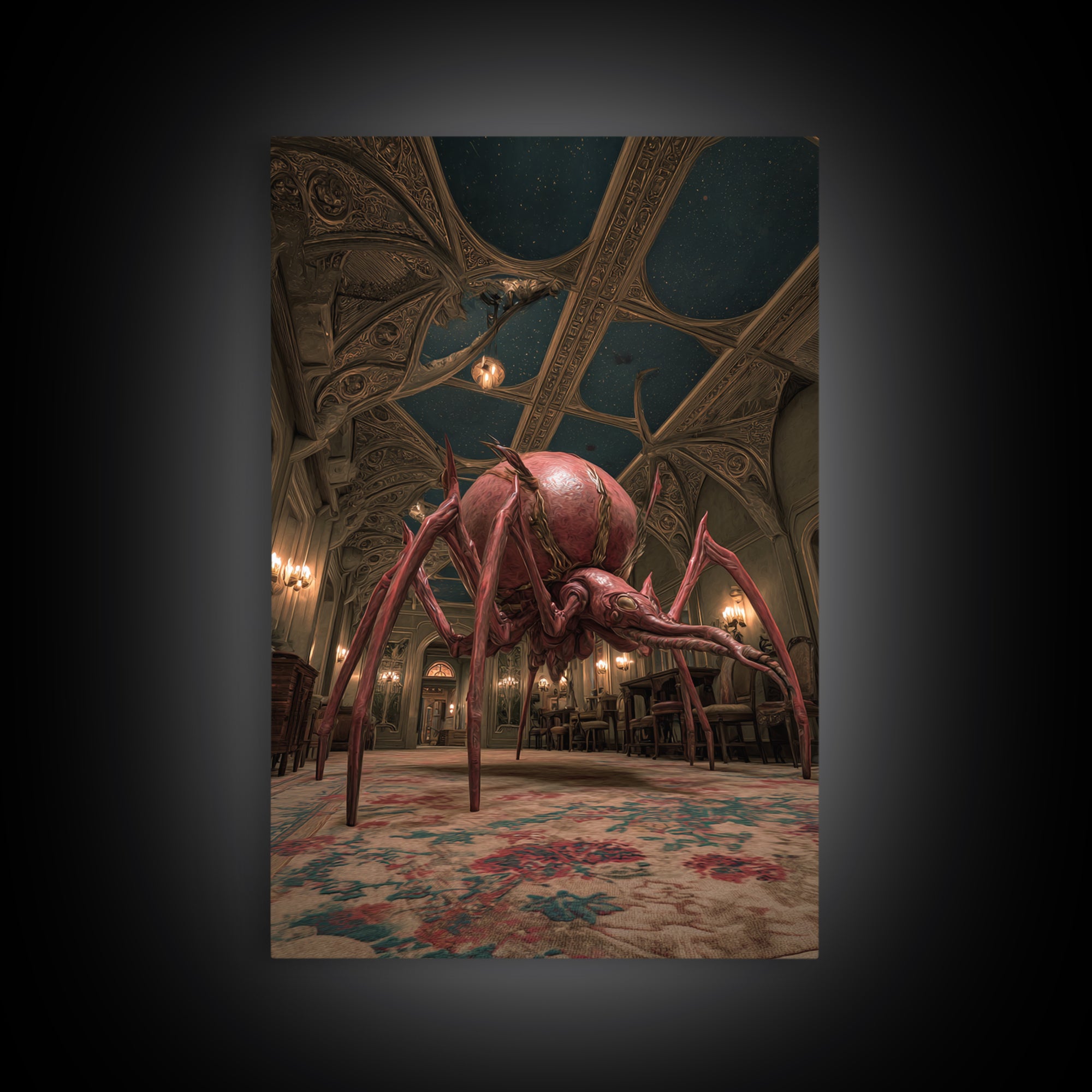 The Crawler Beneath The Floor Of Stars, Ornate Symbolist Art, Vertical Wall Art, Dark Fantasy Wall Art, Canvas Print