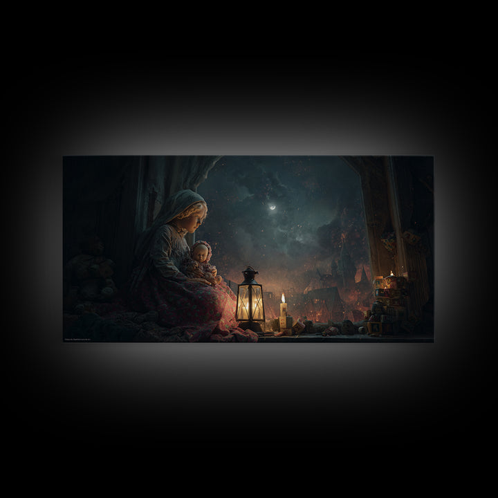 The Child Who Caught A Moon-Spawn, Apocalyptic Romantic Art, Wide Panoramic Art, Macabre Wall Art, Canvas Print, Halloween Wall Art