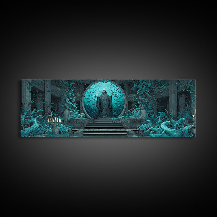 The Oracle Of The Glass Depths, Gothic Storybook Art, Extra Wide Wall Art, Eldritch Wall Decor, Framed Canvas Print, Horror Wall Art