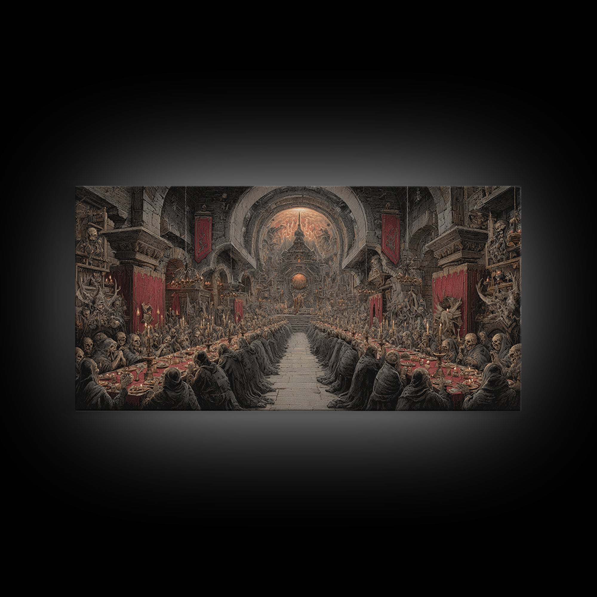 The Feast Of The Pale Cult, Grotesque Carnival Art, Wide Panoramic Art, Macabre Wall Art, Canvas Print, Halloween Wall Art