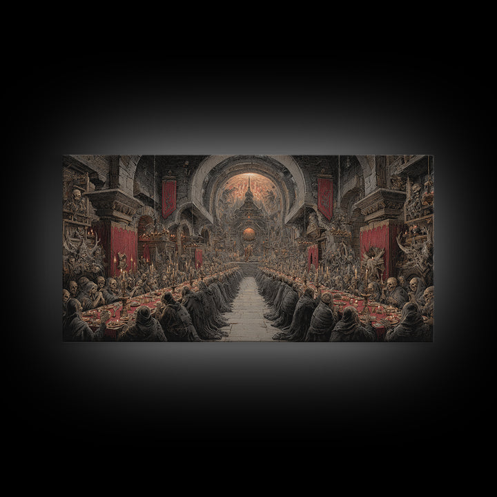 The Feast Of The Pale Cult, Grotesque Carnival Art, Wide Panoramic Art, Macabre Wall Art, Canvas Print, Halloween Wall Art