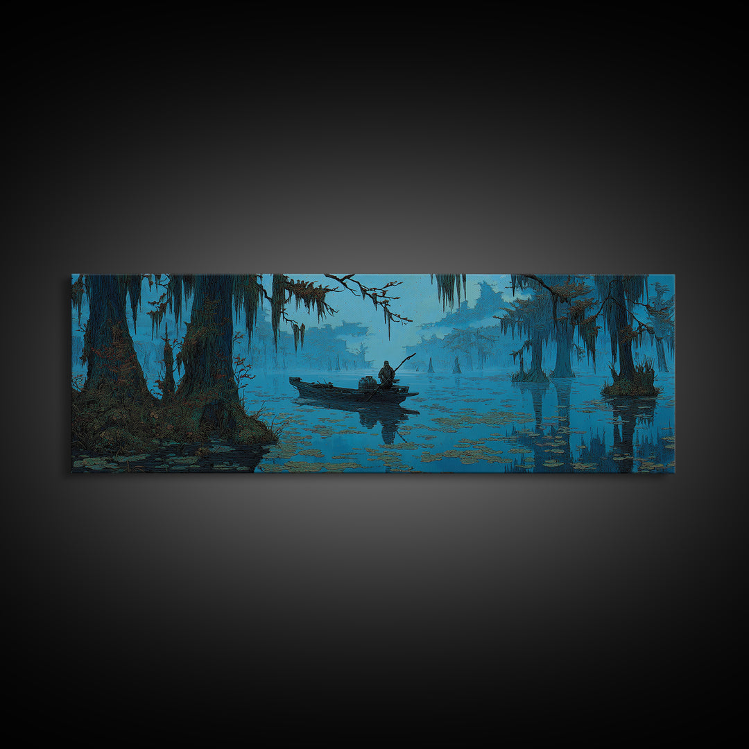 The Ferryman Of The Outer Marsh, Ornate Symbolist Art, Extra Wide Wall Art, Cosmic Horror Art, Canvas Print, Halloween Wall Art