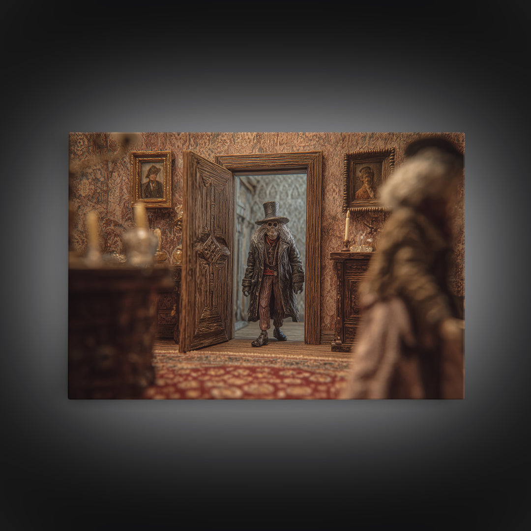 The Thirteenth Door Of Arkham House, Gothic Storybook Art, Landscape Wall Art, Dark Halloween Decor, Framed Canvas Print