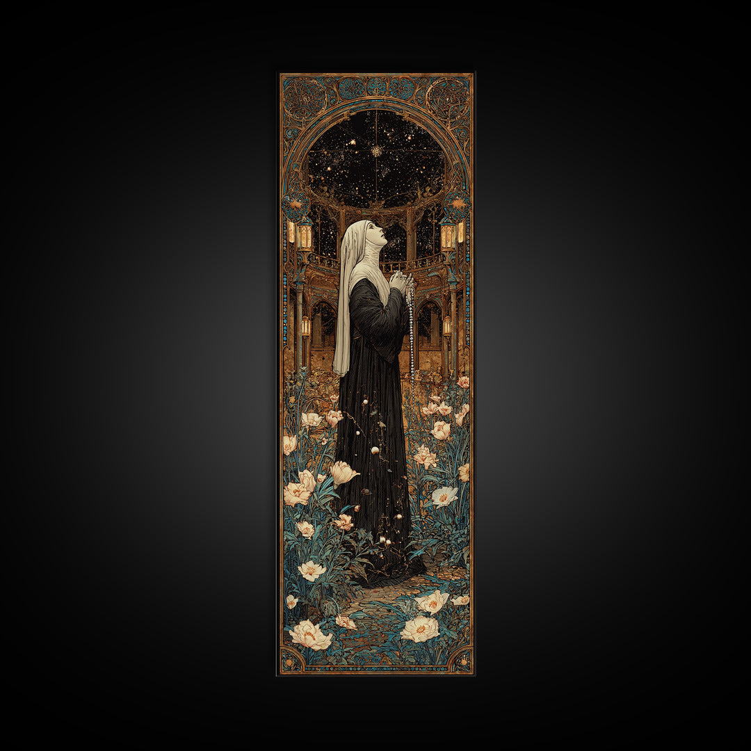 The Nun Of The Endless Constellation, Stained Glass Gothic Art, Tall Narrow Wall Art, Gothic Horror Wall Art, Canvas Print