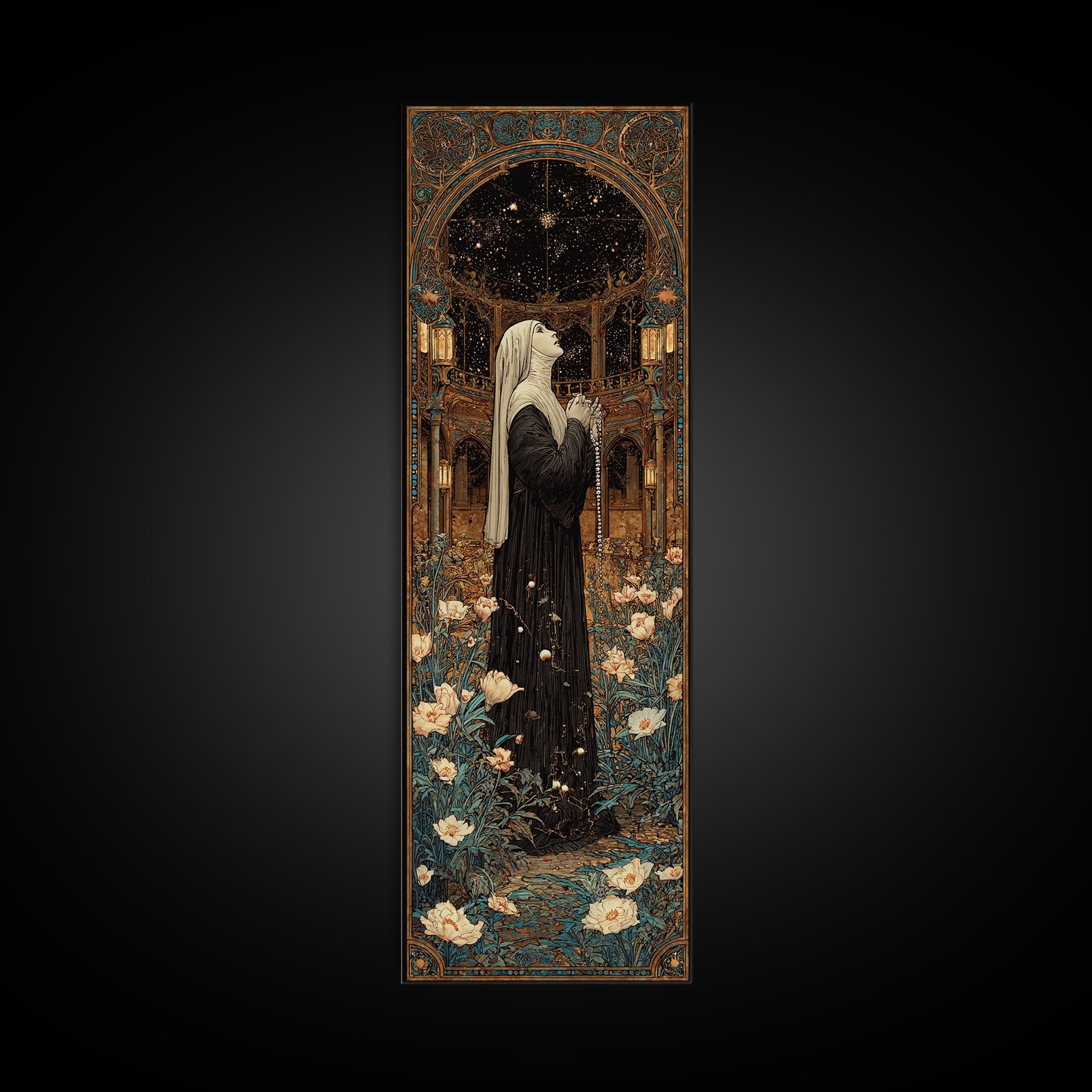 The Nun Of The Endless Constellation, Stained Glass Gothic Art, Tall Narrow Wall Art, Gothic Horror Wall Art, Canvas Print