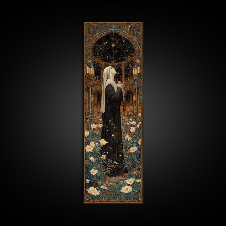 The Nun Of The Endless Constellation, Stained Glass Gothic Art, Tall Narrow Wall Art, Gothic Horror Wall Art, Canvas Print